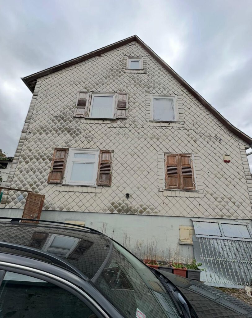 Ältere Fassadenbekleidung vor dem kontrollierten Rückbau